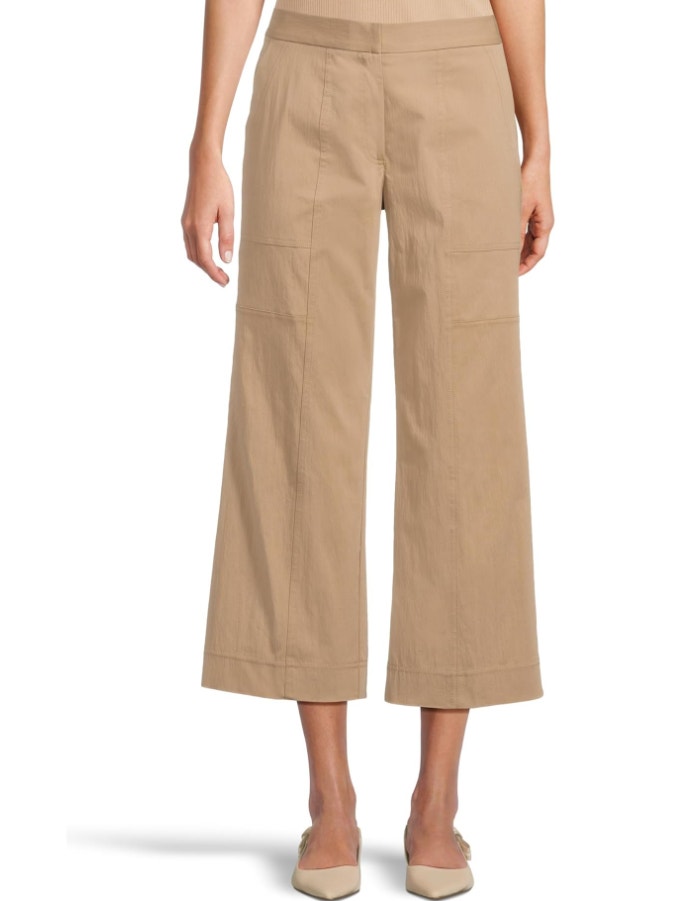 Elliot Lauren Womens Wide Leg Crop Pants Size 8 Tan Driftwood Elastic Waist Nwt